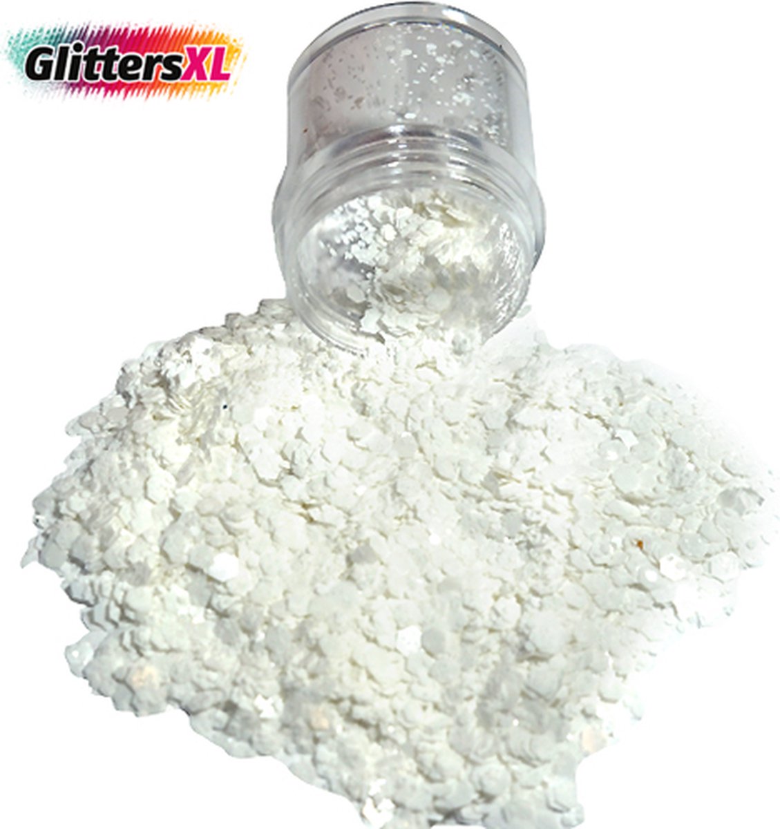 GlittersXL - Chunky Glitters (Wit) (Volume 8g) [Festival Makeup Gezicht Lichaam - Face Body Glitter - Biologisch afbreekbaar - Versiering Dames Volwassen Kinderen]